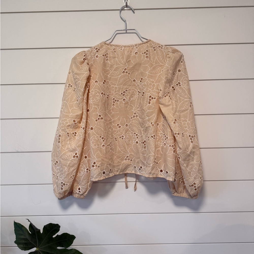 ABLE Cream Floral Tie Front Blouse Lace Boho Feminine Top Size M - Picture 6 of 6